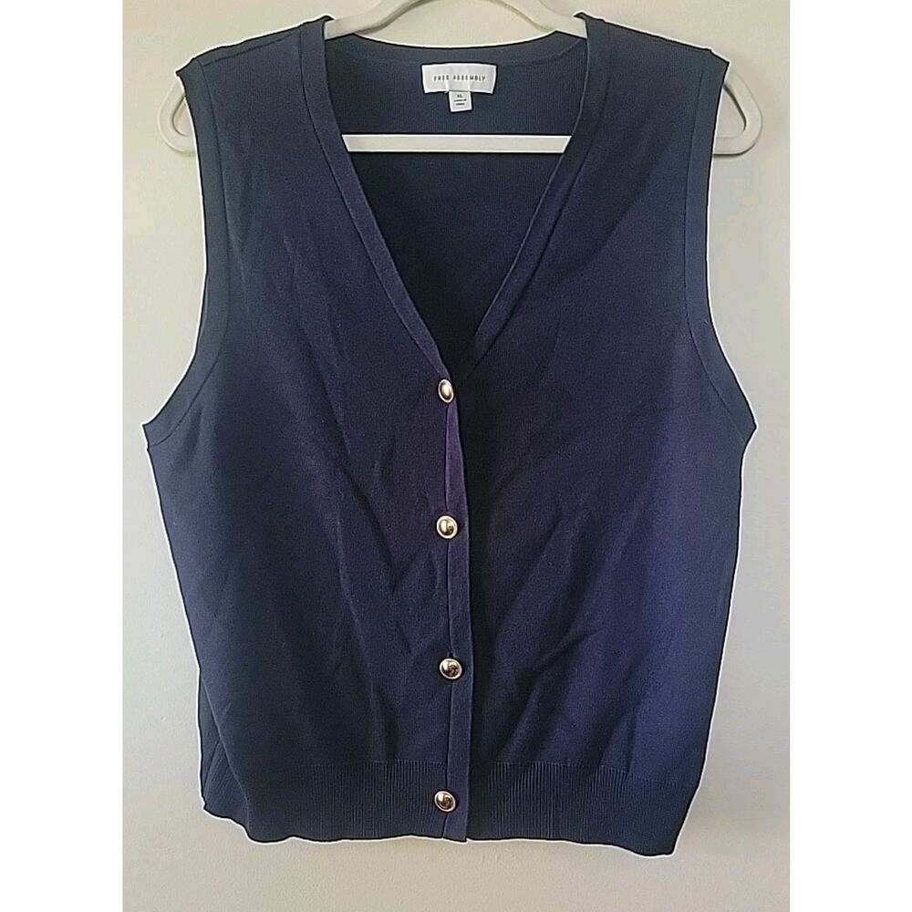 Women's Navy Blue Knit Sweater Vest XL Gold Buttons Classic Old Money Preppy New